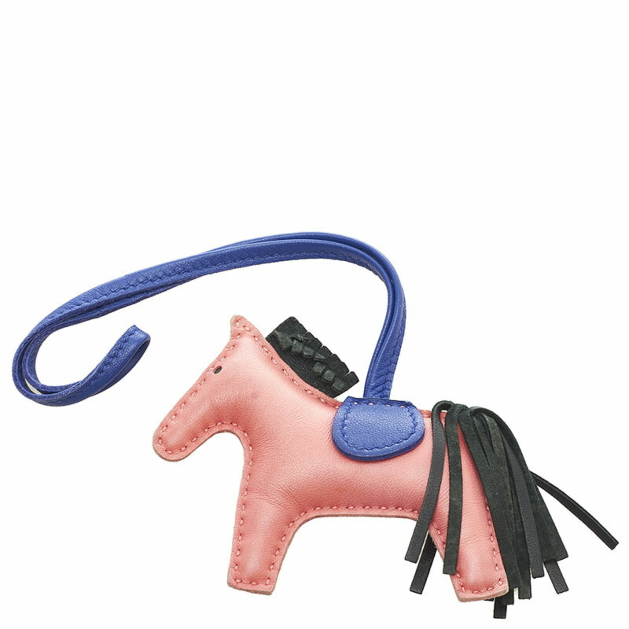 Hermes Rodeo Pm Horse Bag Charm Pink Rose Azare Blue Agneau Milo Women's